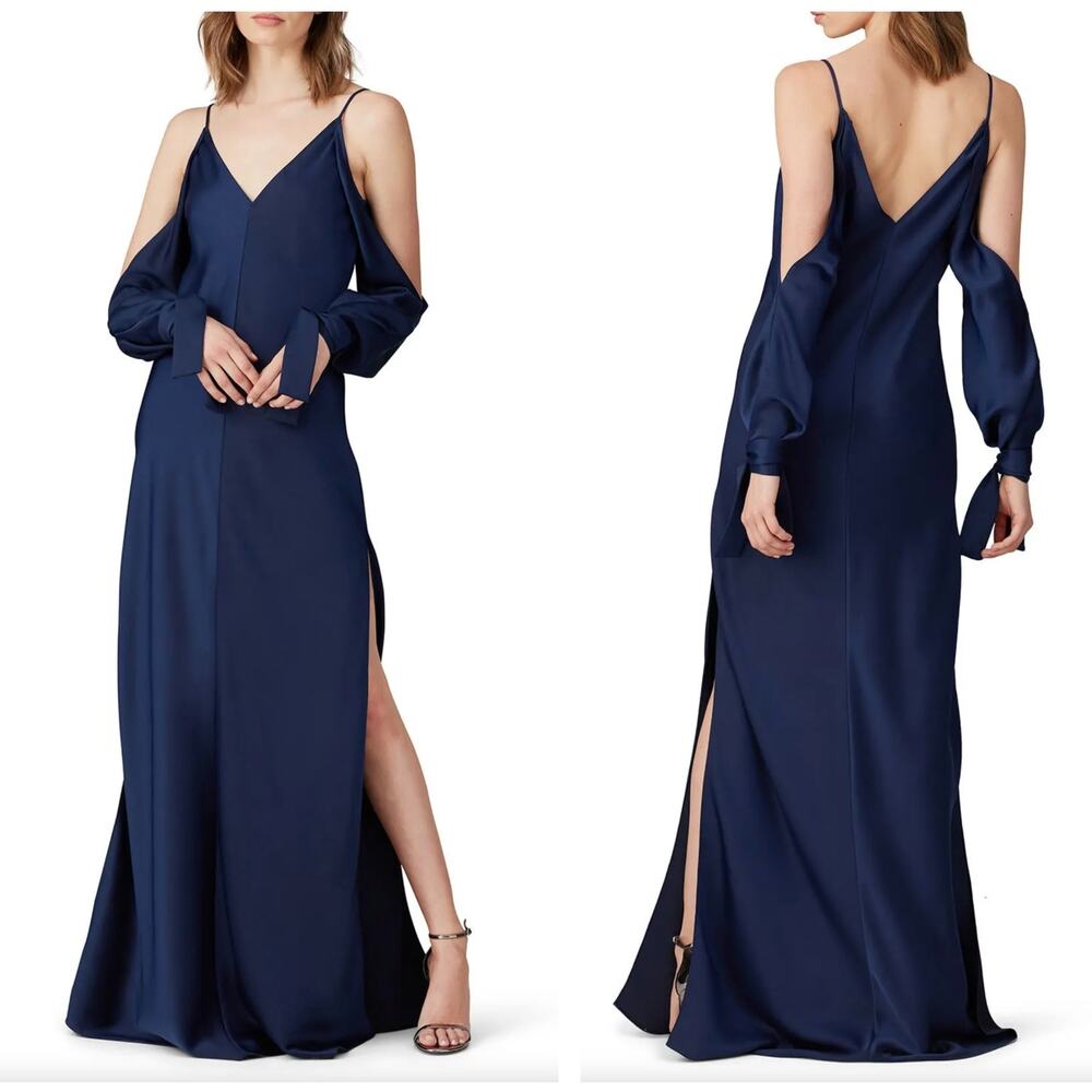 JUAN CARLOS OBANDO Satin Amalfi Gown Maxi Dress Blue {XX11}